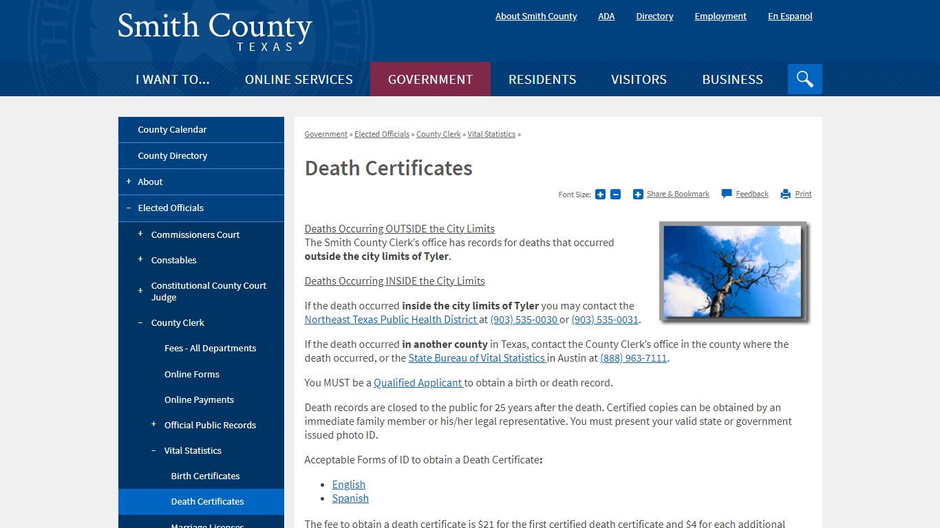 Death Certificates | Smith County, TX